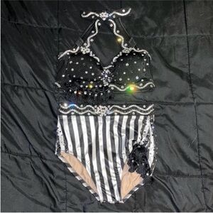 Custom Made Black & White Striped Two-Piece Sequin Dance Set